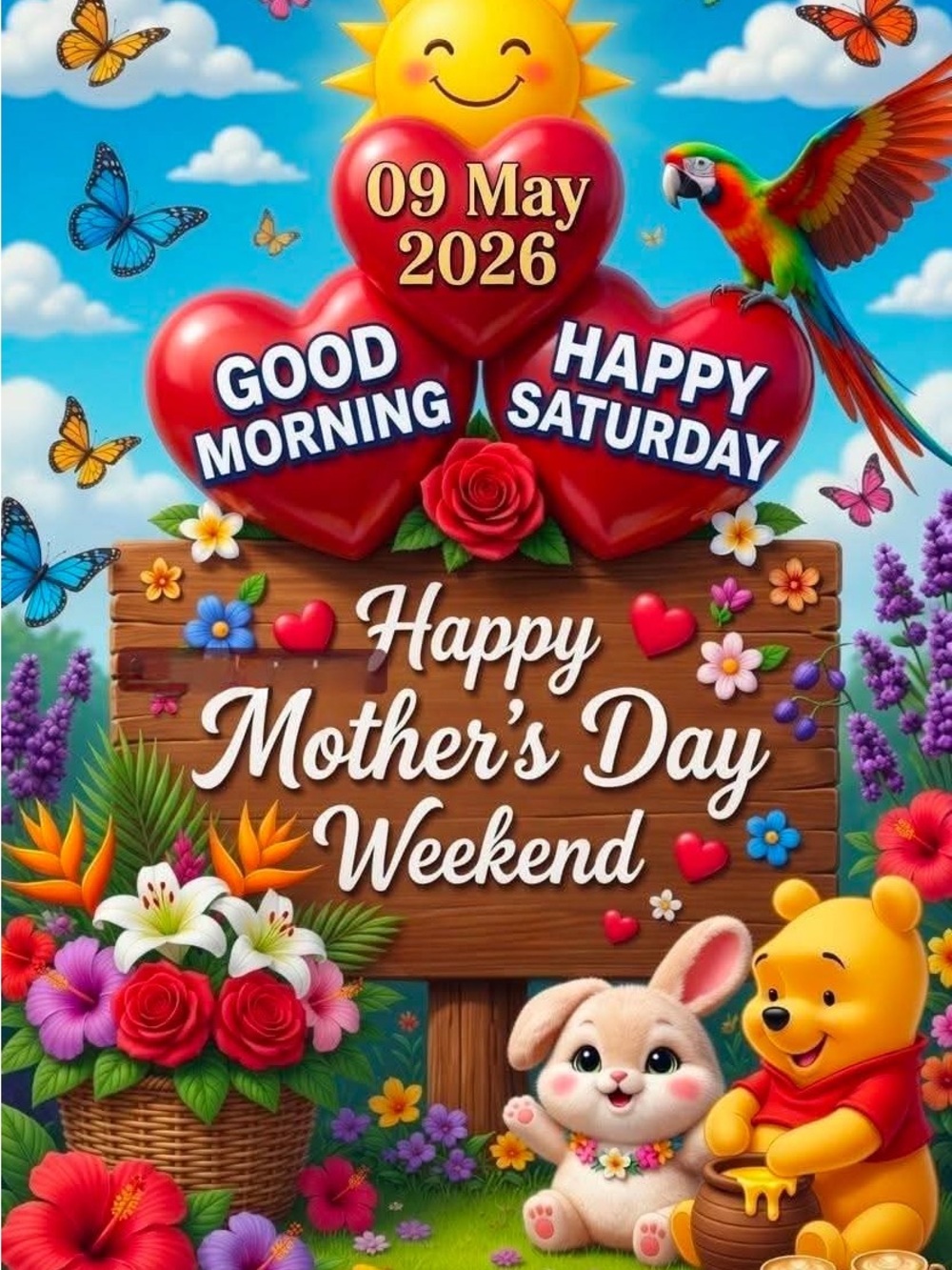Bright Mother's Day Weekend Heart Print with Floral & Sunny Motifs